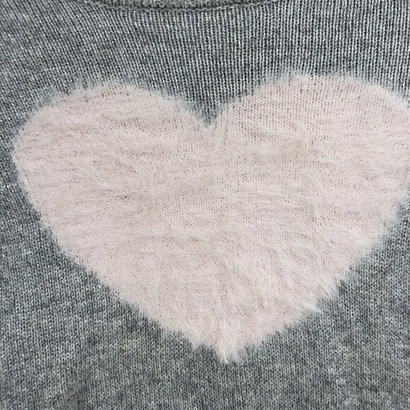 Isaac Mizrahi Sweater Girls Large 6X Gray Alpaca Fuzzy Heart Knit Sparkly - Picture 2 of 5